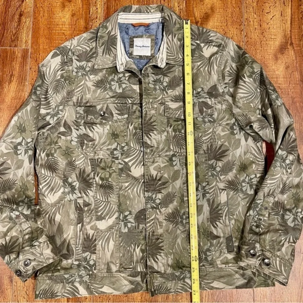 Tommy Bahama Large Boracay Como Camo Trucker Jacket 380 Tea‎ Leaf green